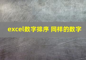 excel数字排序 同样的数字